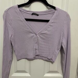 SHEIN Lavender Buttoned Ribbed Blouse